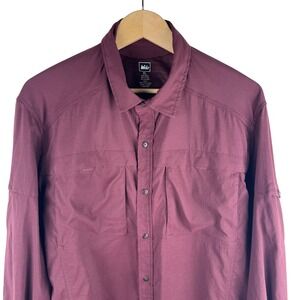 REI Mens XL Burgandy Long Sleeve Vented Shirt  Nylon Blend Mesh Outdoor Hiking